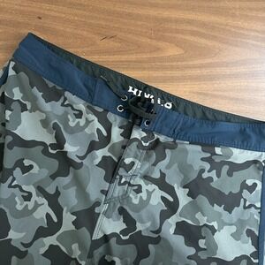 Hinano Hawaii Tahiti Board Shorts Black Gray Camouflage Stretch Swimwear Mens 44